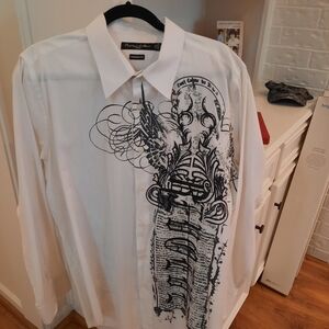 Men's White Dress Shirt With Black Pattern